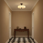 Ceiling Light Solid Walnut Handwoven Beige Shade Dimmable LED