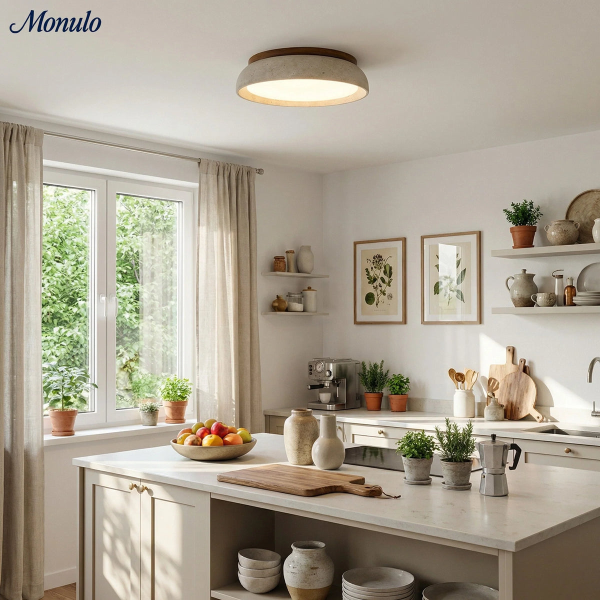 Ceiling Light Travertine Stone Warm Diffused Flush Mount