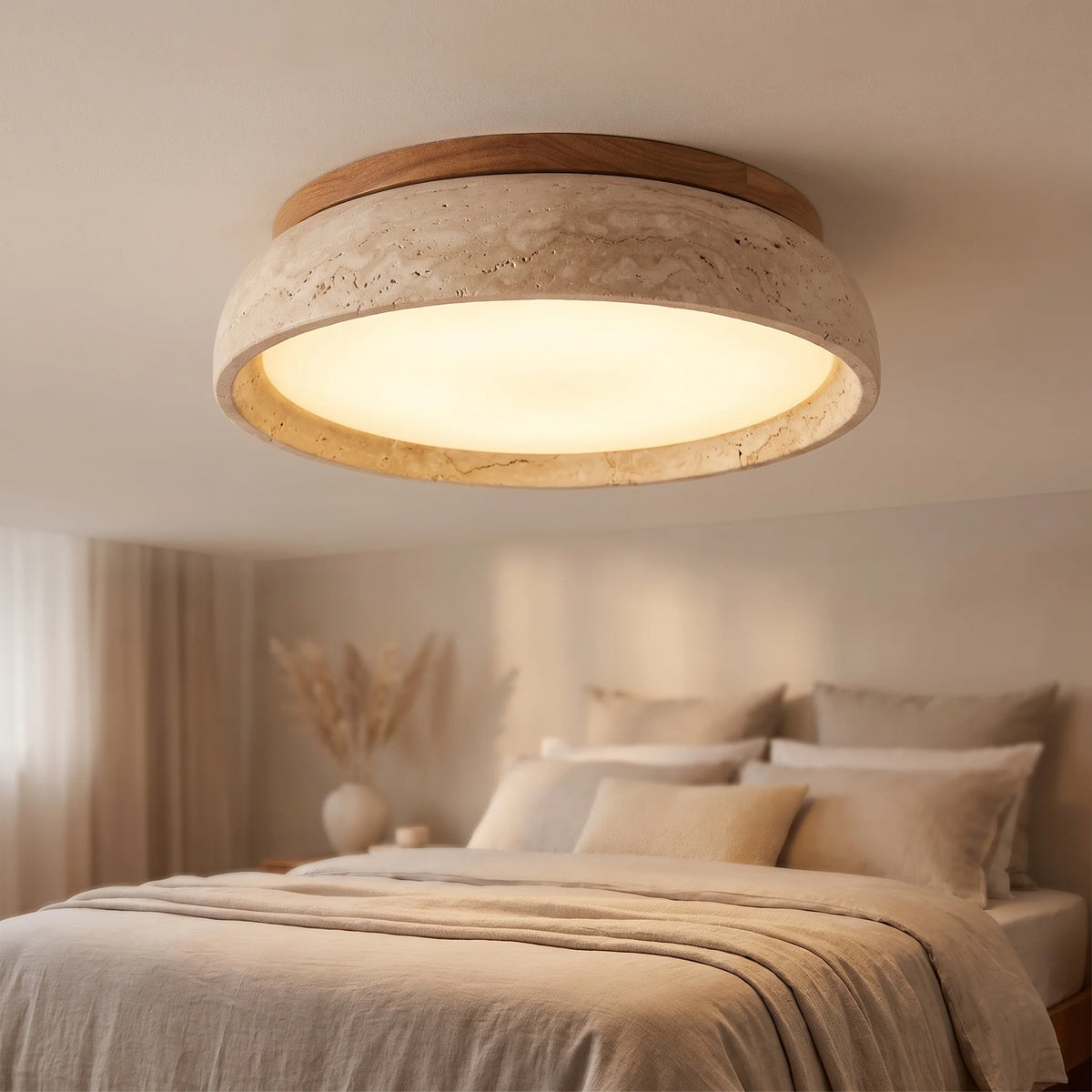 Ceiling Light Travertine Stone Warm Diffused Flush Mount