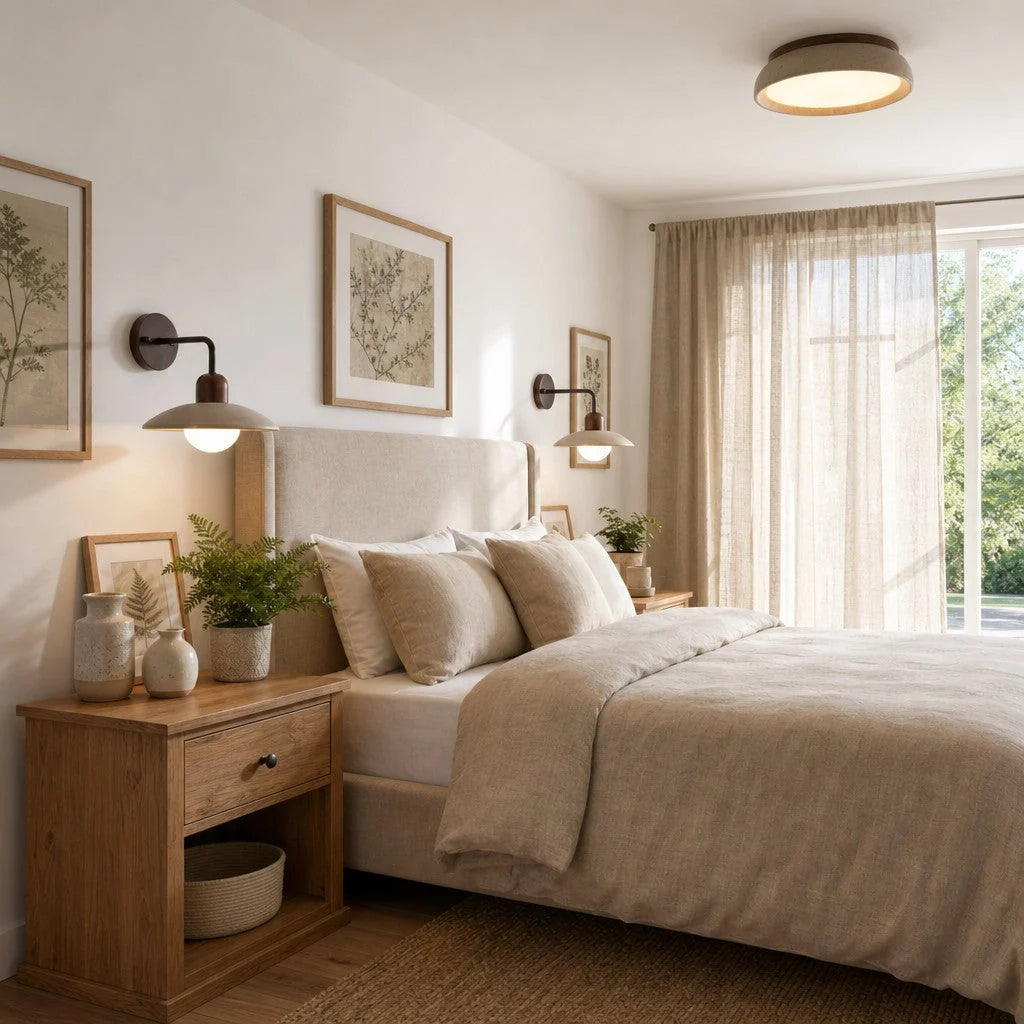 Ceiling Light Travertine Stone Warm Diffused Flush Mount