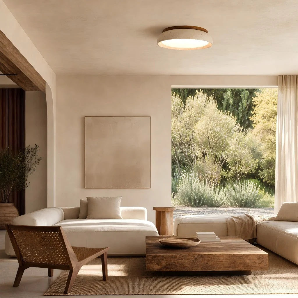 Ceiling Light Travertine Stone Warm Diffused Flush Mount