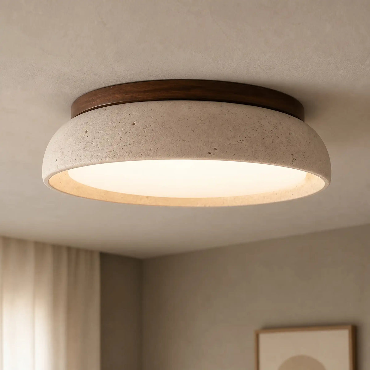 Ceiling Light Travertine & Wood Built-In LED Low-Profile
