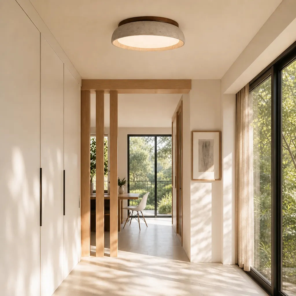 Ceiling Light Travertine & Wood Built-In LED Low-Profile