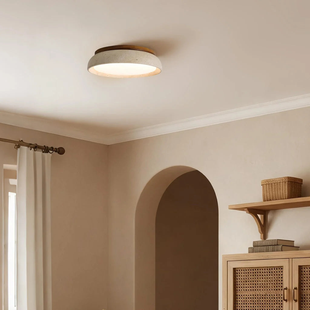 Ceiling Light Travertine & Wood Built-In LED Low-Profile