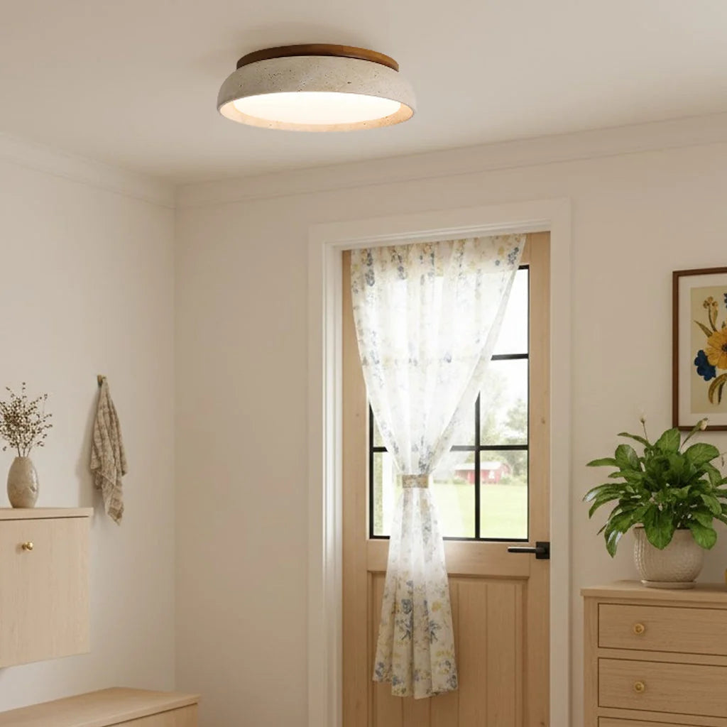Ceiling Light Travertine & Wood Built-In LED Low-Profile