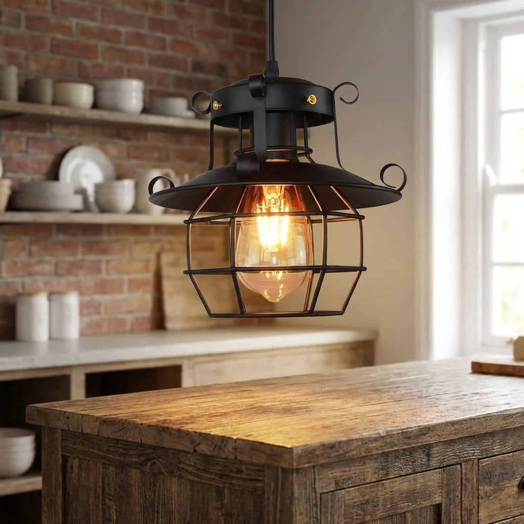 Ceiling Pendant Light Industrial Open Cage Bronze Finish