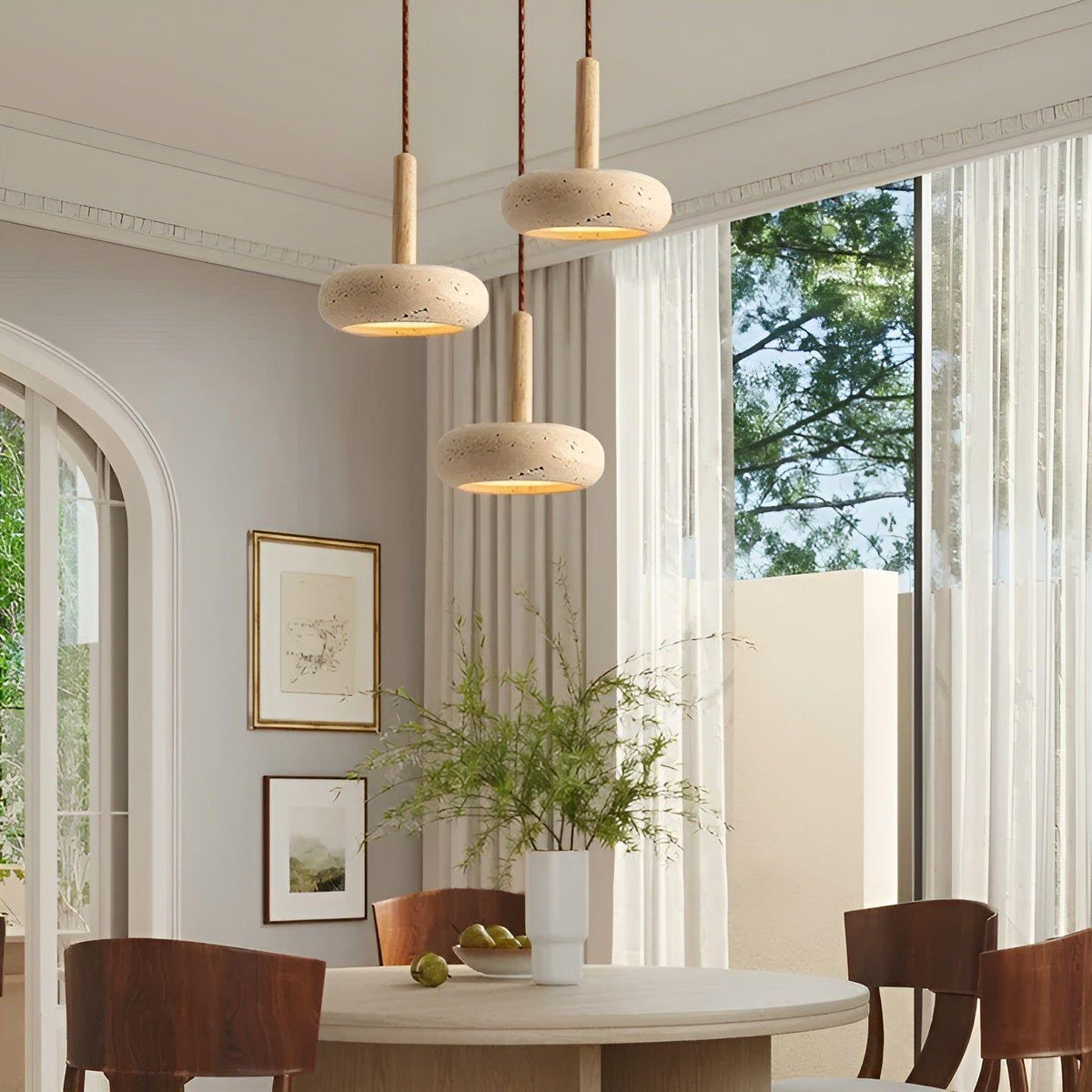 Ceiling Pendant Light Stone & Wood Adjustable Cord