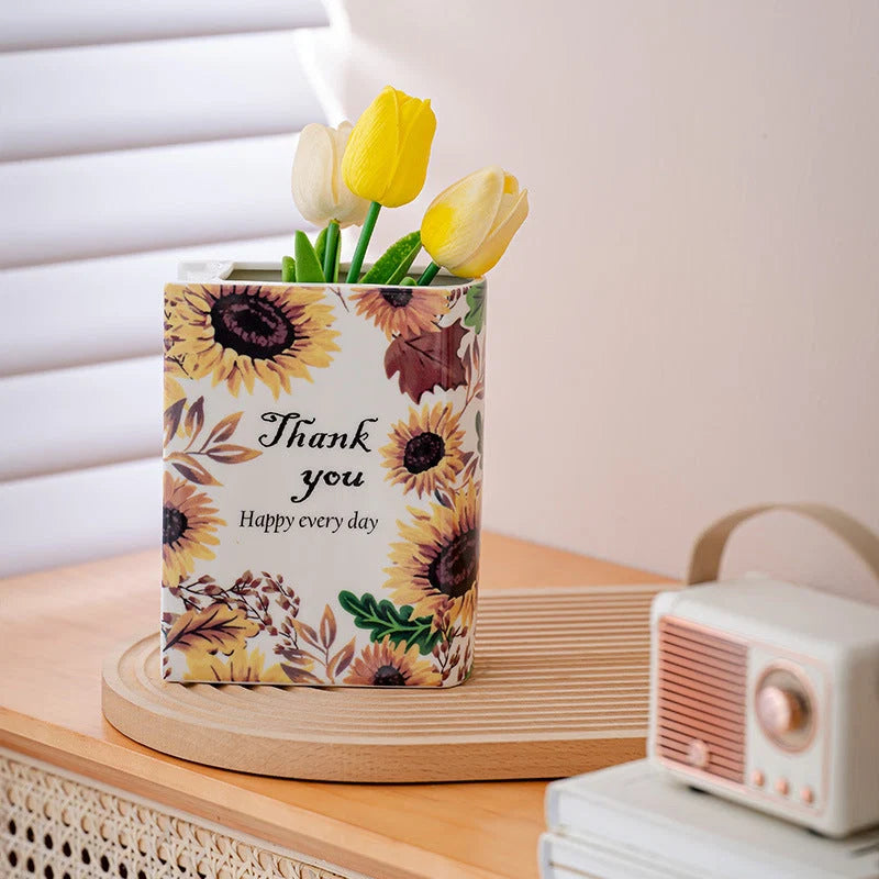 Ceramic Book Vase Vibrant Decal Multiple Sizes