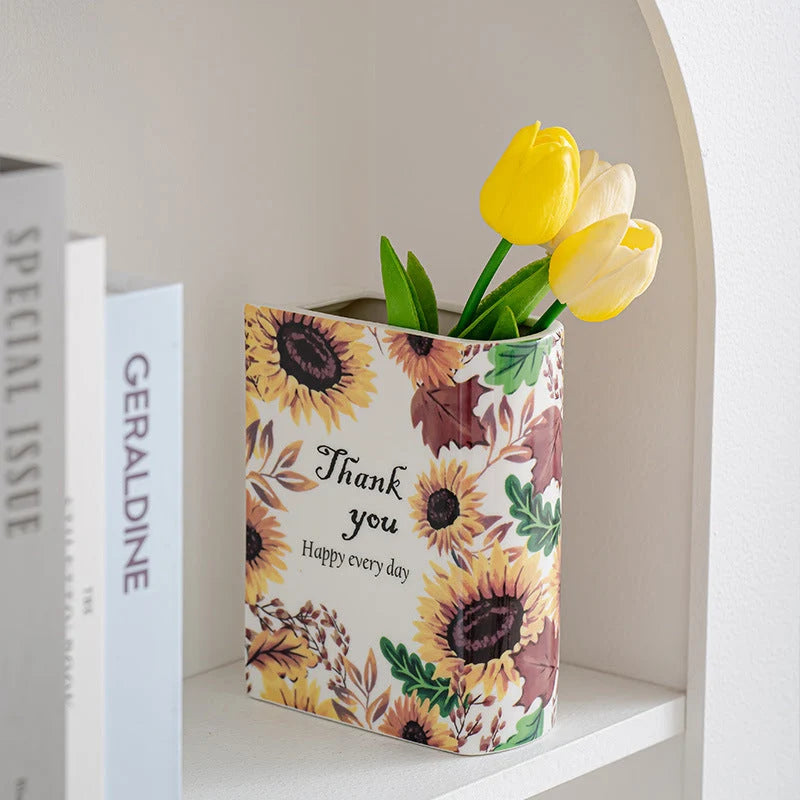 Ceramic Book Vase Vibrant Decal Multiple Sizes