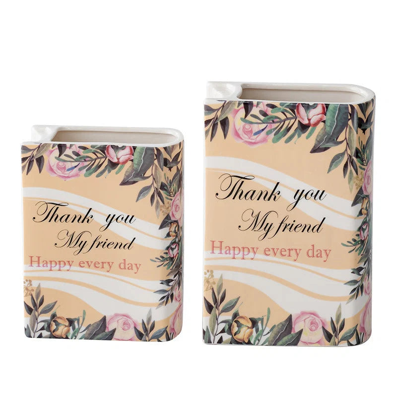 Ceramic Book Vase Vibrant Decal Multiple Sizes