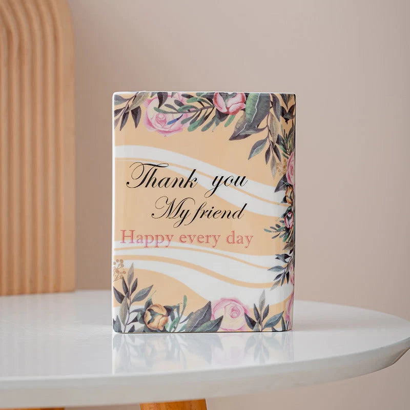 Ceramic Book Vase Vibrant Decal Multiple Sizes