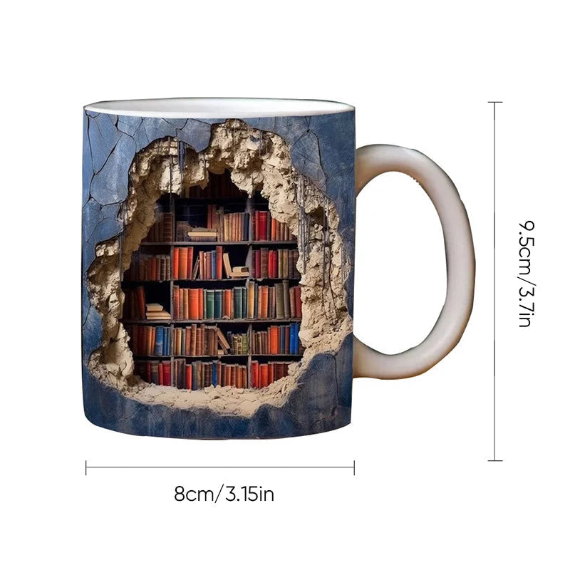 Ceramic Mug 3D Bookshelf Print Dishwasher & Microwave Safe
