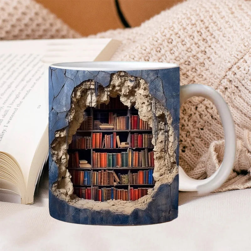 Ceramic Mug 3D Bookshelf Print Dishwasher & Microwave Safe