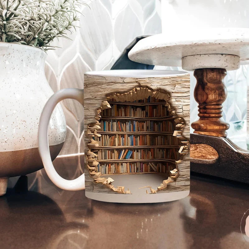 Ceramic Mug 3D Bookshelf Print Dishwasher & Microwave Safe