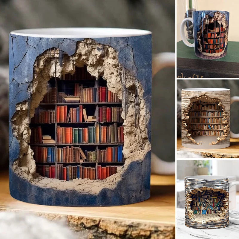 Ceramic Mug 3D Bookshelf Print Dishwasher & Microwave Safe