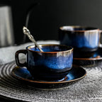 Ceramic Mug & Saucer Set Antique Blue Dishwasher Safe
