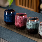 Ceramic Mug Set Handcrafted Glaze Gold Trim Set of Four