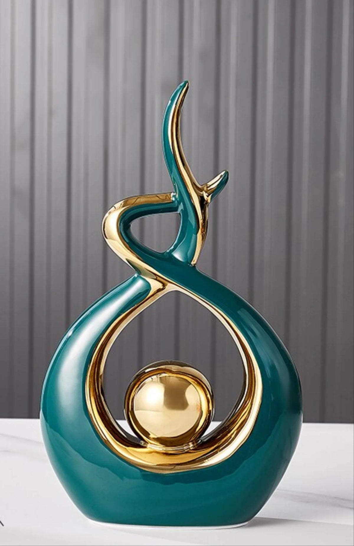 Ceramic Sculpture Abstract Gold Accents 31 Cm Tall