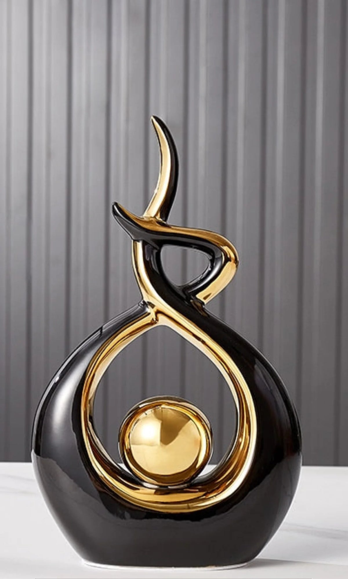 Ceramic Sculpture Abstract Gold Accents 31 Cm Tall