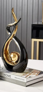 Ceramic Sculpture Abstract Gold Accents 31 Cm Tall
