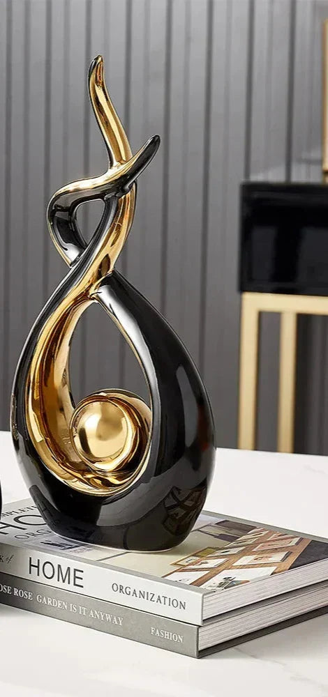 Ceramic Sculpture Abstract Gold Accents 31 Cm Tall