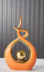 Ceramic Sculpture Abstract Gold Accents 31 Cm Tall