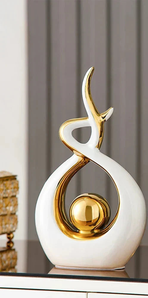 Ceramic Sculpture Abstract Gold Accents 31 Cm Tall