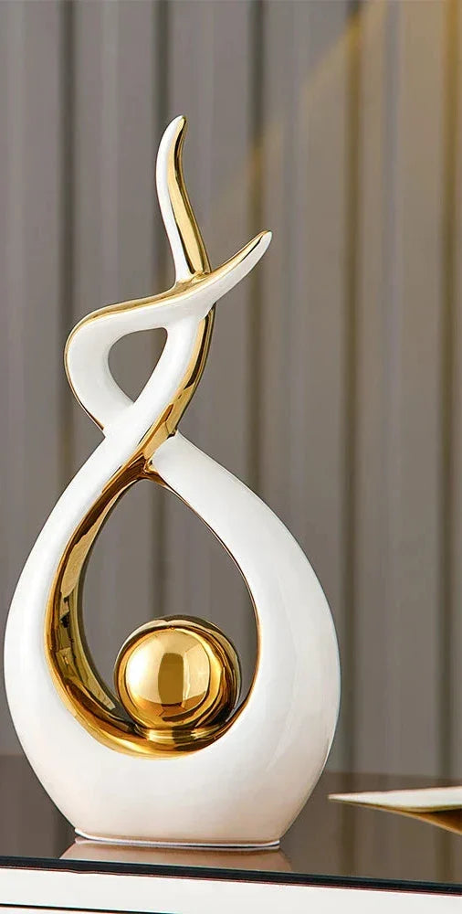 Ceramic Sculpture Abstract Gold Accents 31 Cm Tall
