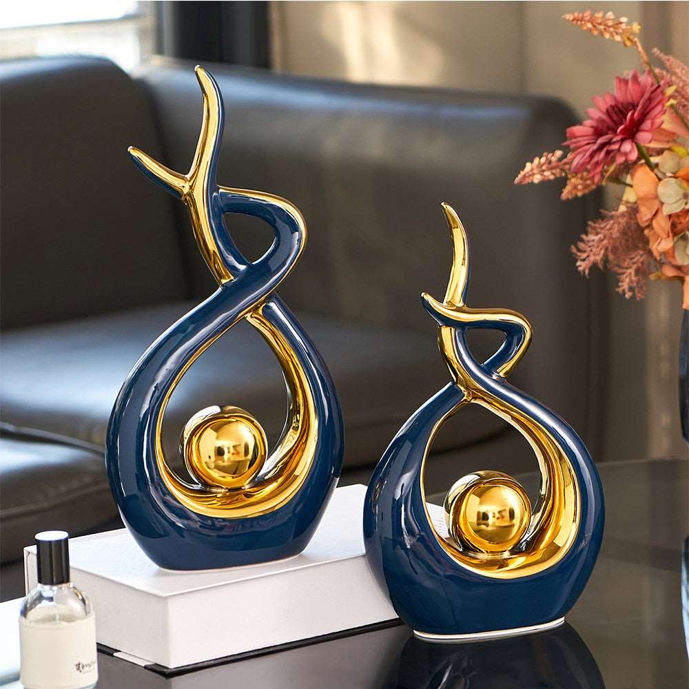 Ceramic Sculpture Abstract Gold Accents 31 Cm Tall