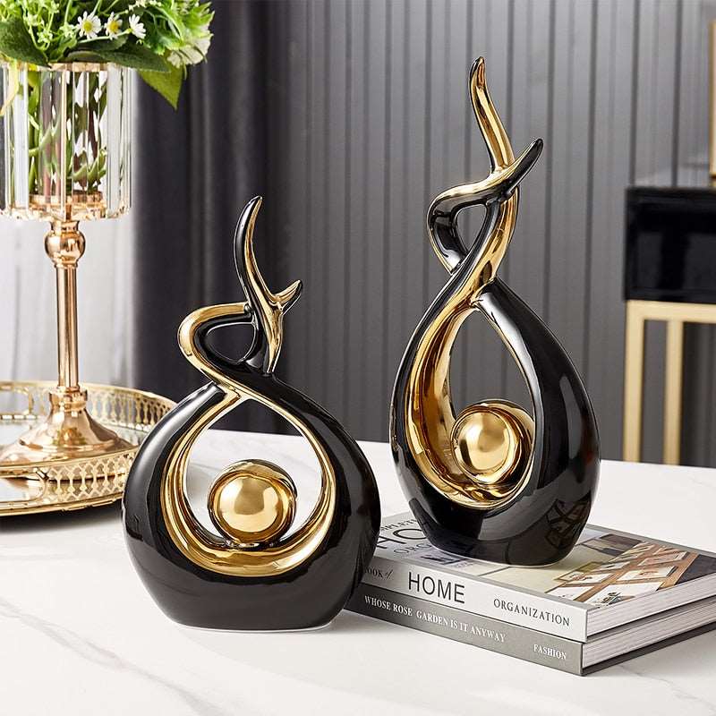 Ceramic Sculpture Abstract Gold Accents 31 Cm Tall