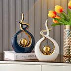 Ceramic Sculpture Abstract Gold Accents 31 Cm Tall
