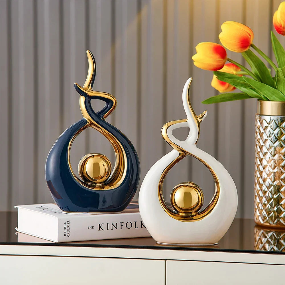 Ceramic Sculpture Abstract Gold Accents 31 Cm Tall