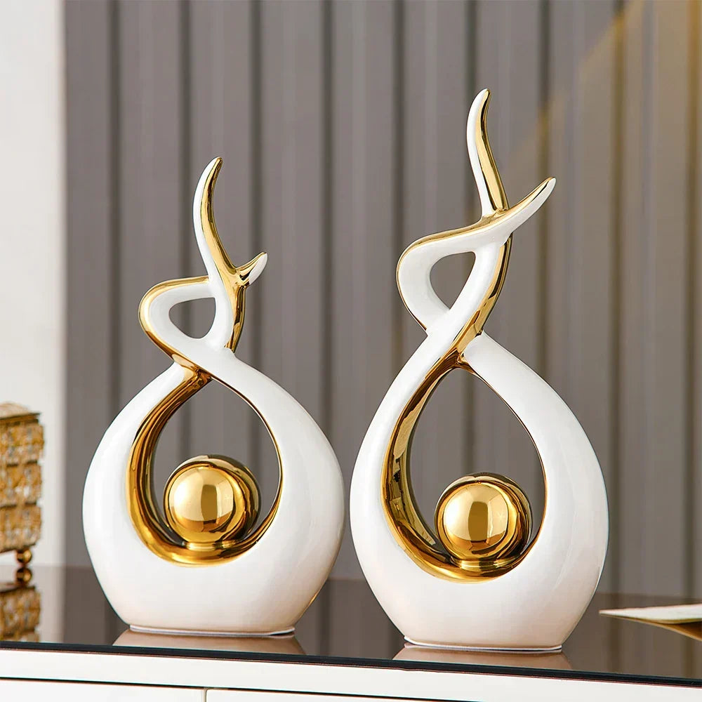 Ceramic Sculpture Abstract Gold Accents 31 Cm Tall