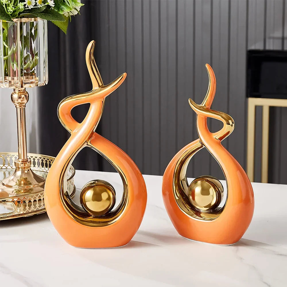 Ceramic Sculpture Abstract Gold Accents 31 Cm Tall