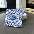 Ceramic Tile Set Glazed Blue & White Floral Vine
