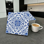 Ceramic Tile Set Glazed Blue & White Floral Vine