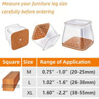 Chair Leg Caps High-Stretch Clear Silicone & Felt Pads