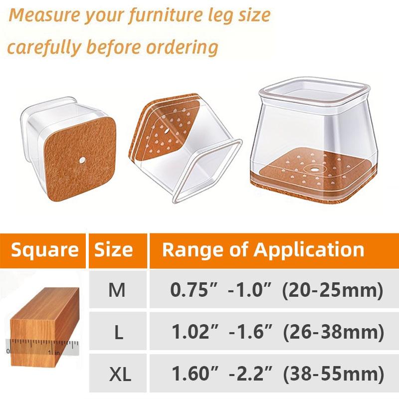 Chair Leg Caps High-Stretch Clear Silicone & Felt Pads