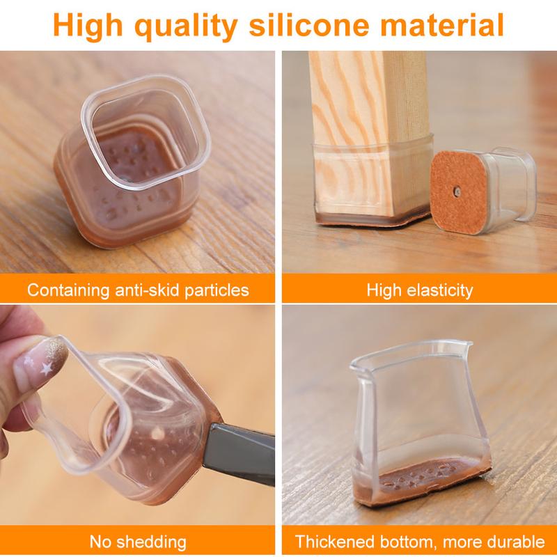 Chair Leg Caps High-Stretch Clear Silicone & Felt Pads