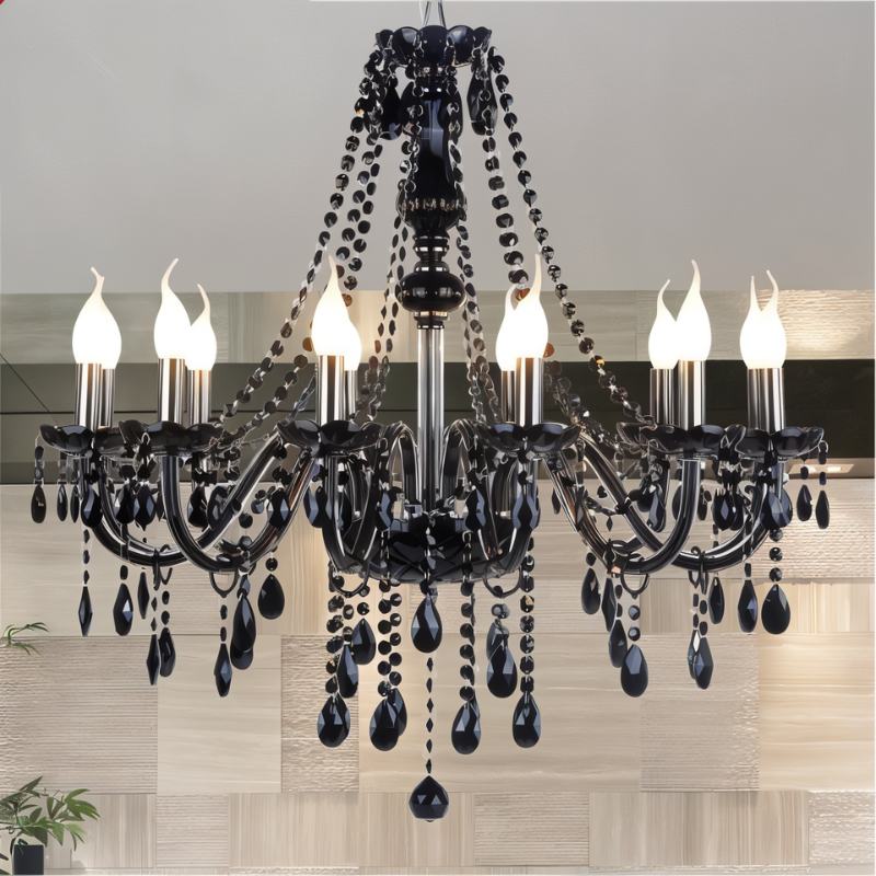 Chandelier Black Crystal Cascading Up To 18 Lights