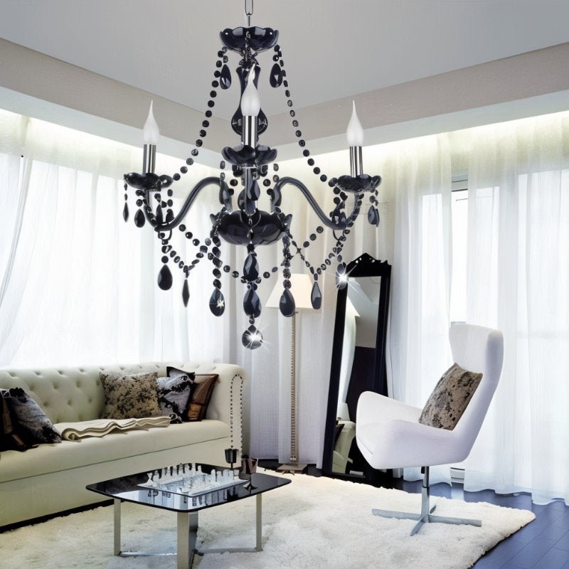 Chandelier Black Crystal Cascading Up To 18 Lights