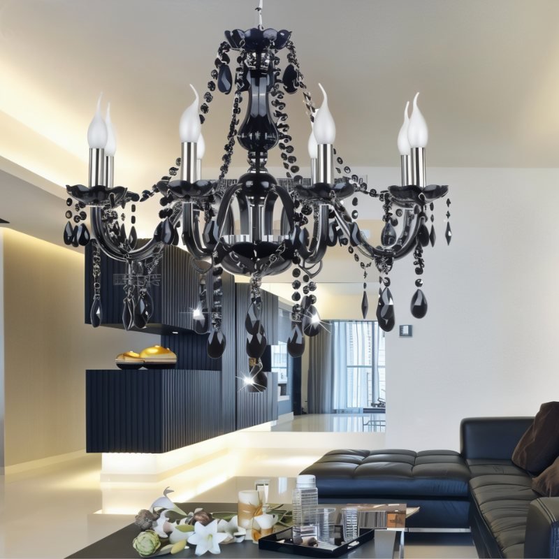 Chandelier Black Crystal Cascading Up To 18 Lights