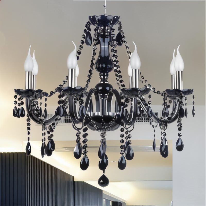 Chandelier Black Crystal Cascading Up To 18 Lights