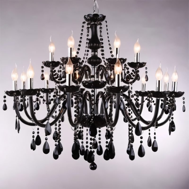 Chandelier Black Crystal Cascading Up To 18 Lights