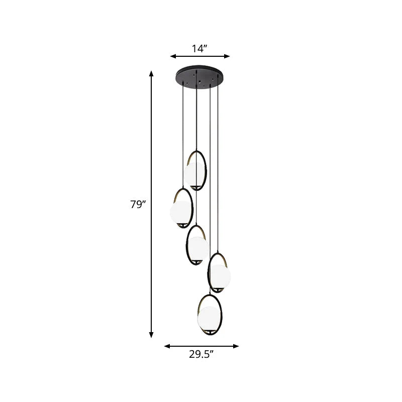 Chandelier Glass Globe Multi-Light Black Metal Adjustable Height