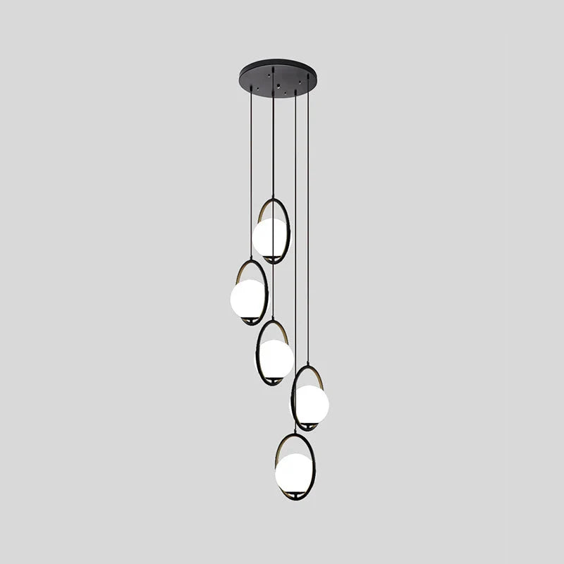 Chandelier Glass Globe Multi-Light Black Metal Adjustable Height