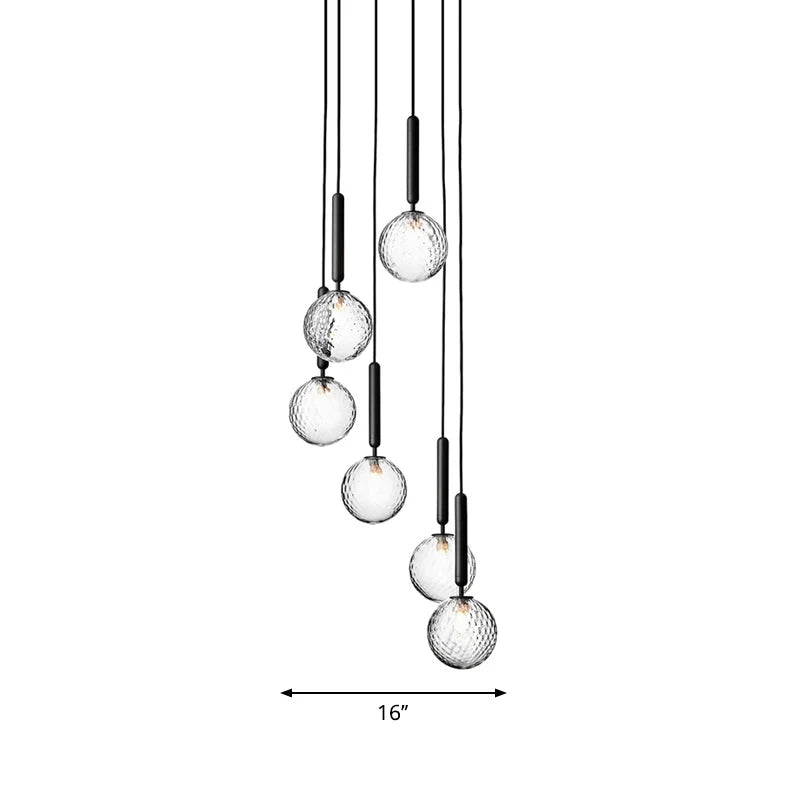 Chandelier Glass Globe Multi-Light Black Metal Adjustable Height