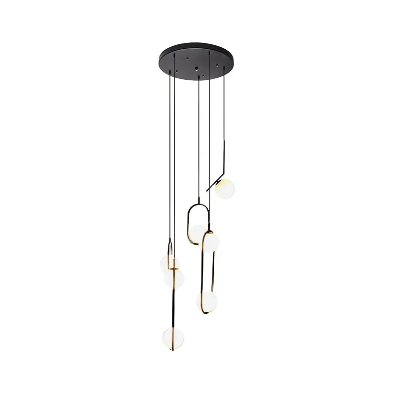 Chandelier Glass Globe Multi-Light Black Metal Adjustable Height