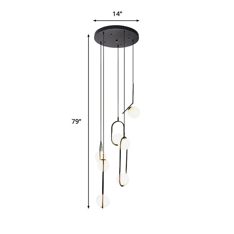 Chandelier Glass Globe Multi-Light Black Metal Adjustable Height