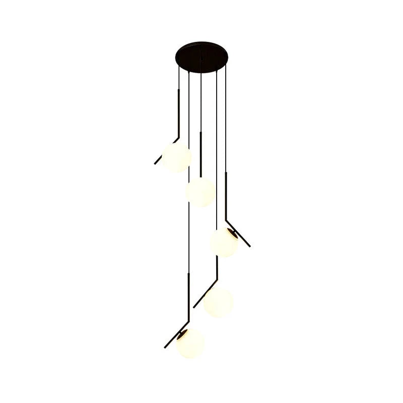 Chandelier Glass Globe Multi-Light Black Metal Adjustable Height